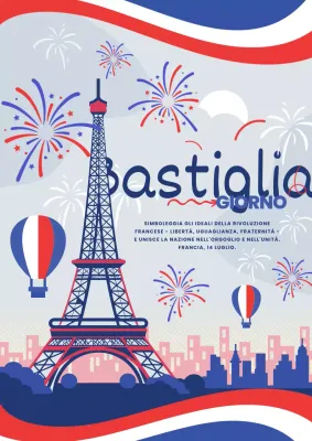 Volantino di base blu e rosso per la celebrazione della Festa della Bastiglia