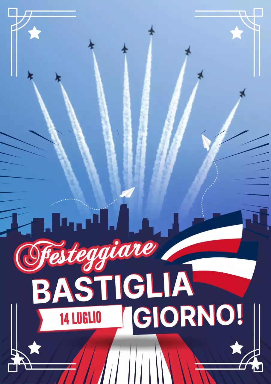 Volantino blu e rosso per la celebrazione della festa della Bastiglia