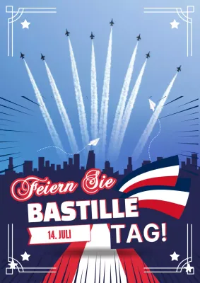 Blauer und roter einfacher Flyer für die Feier zum Tag der Bastille