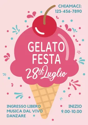Invito semplice alla Festa del Gelato in rosso e rosa