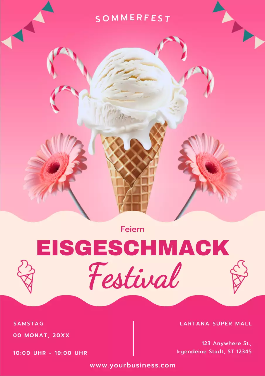 Pink Modern Ice Cream Festival Werbung