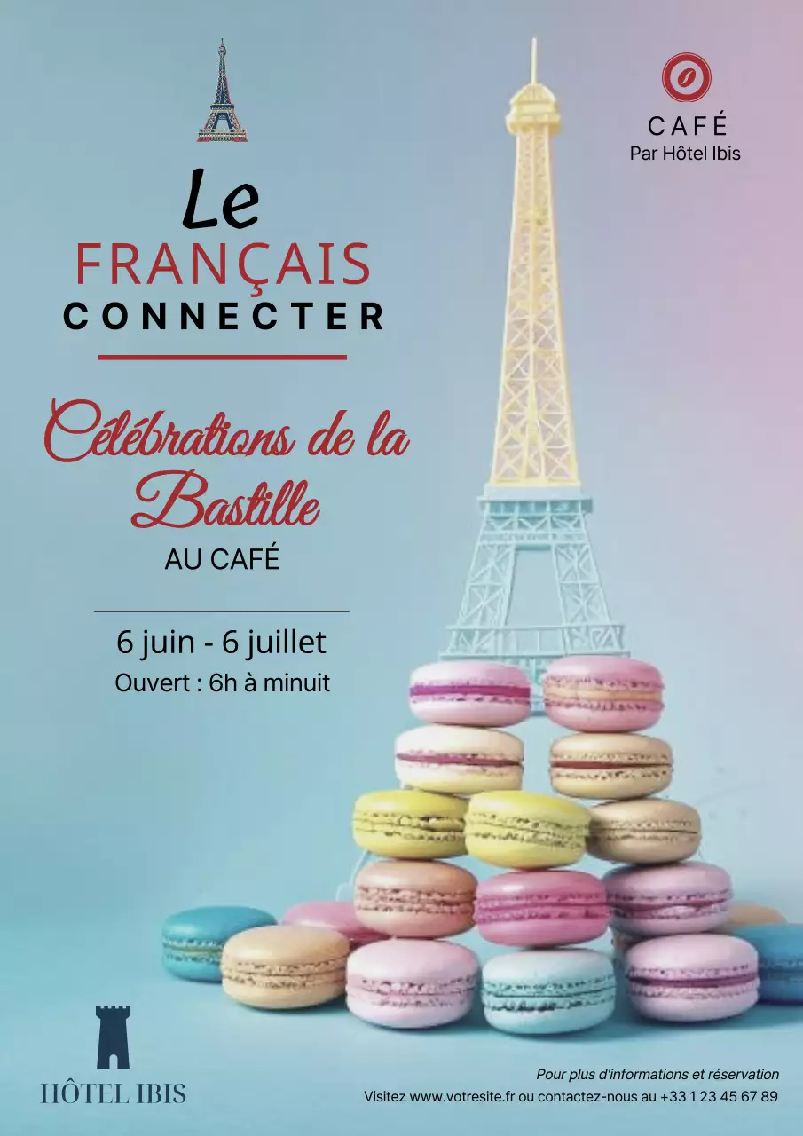 Flyer bleu ciel pour la célébration du jour de la Bastille