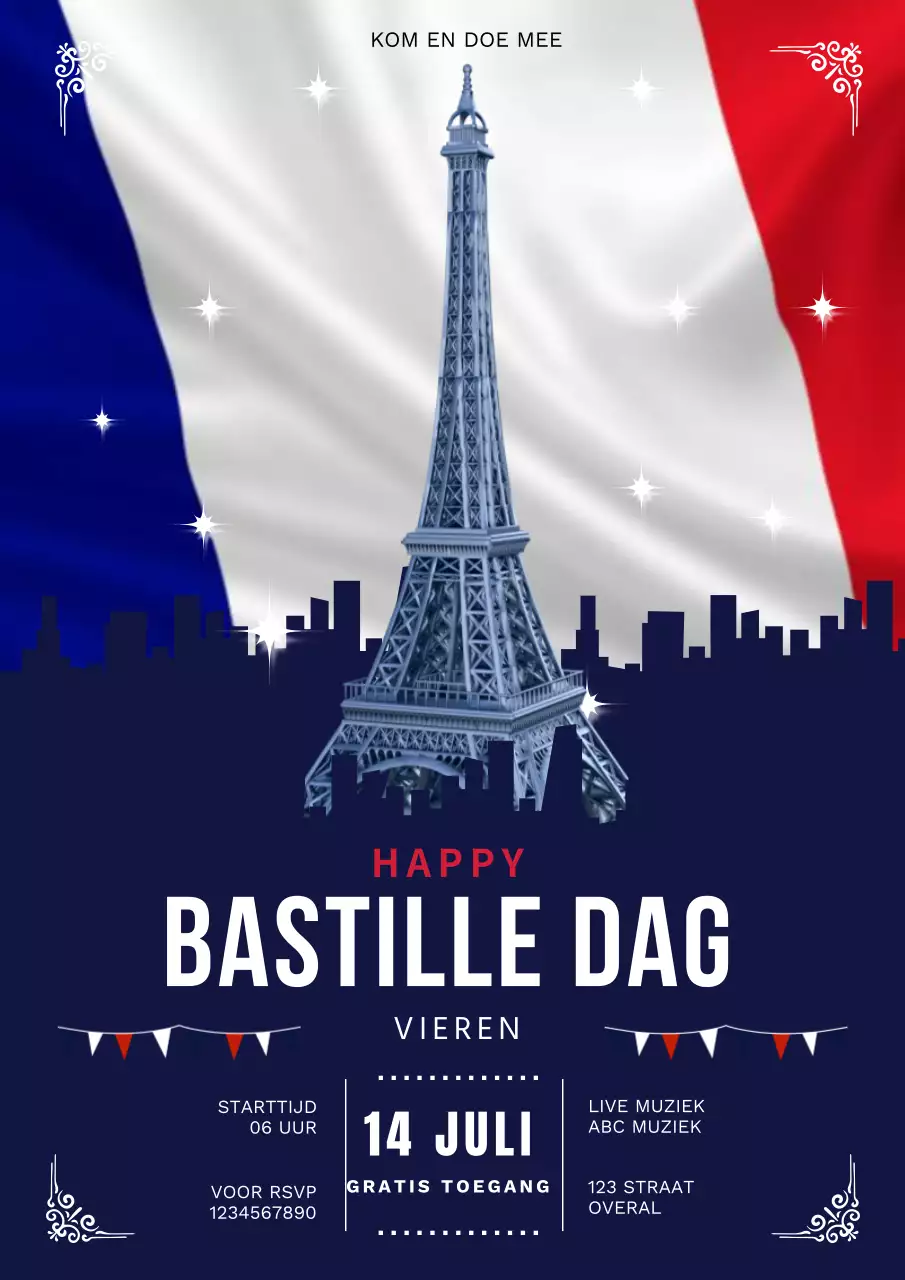 Blauw Modern Bastille Day Viering Evenement Flyer