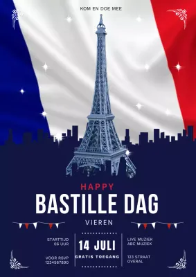 Blauw Modern Bastille Day Viering Evenement Flyer