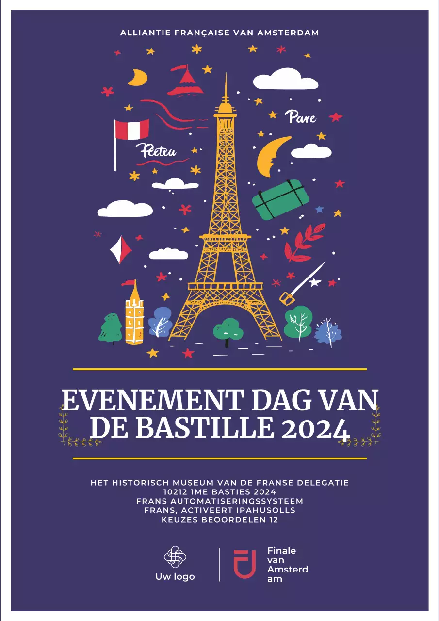 Marineblauwe eenvoudige evenementfolder voor Bastille Day