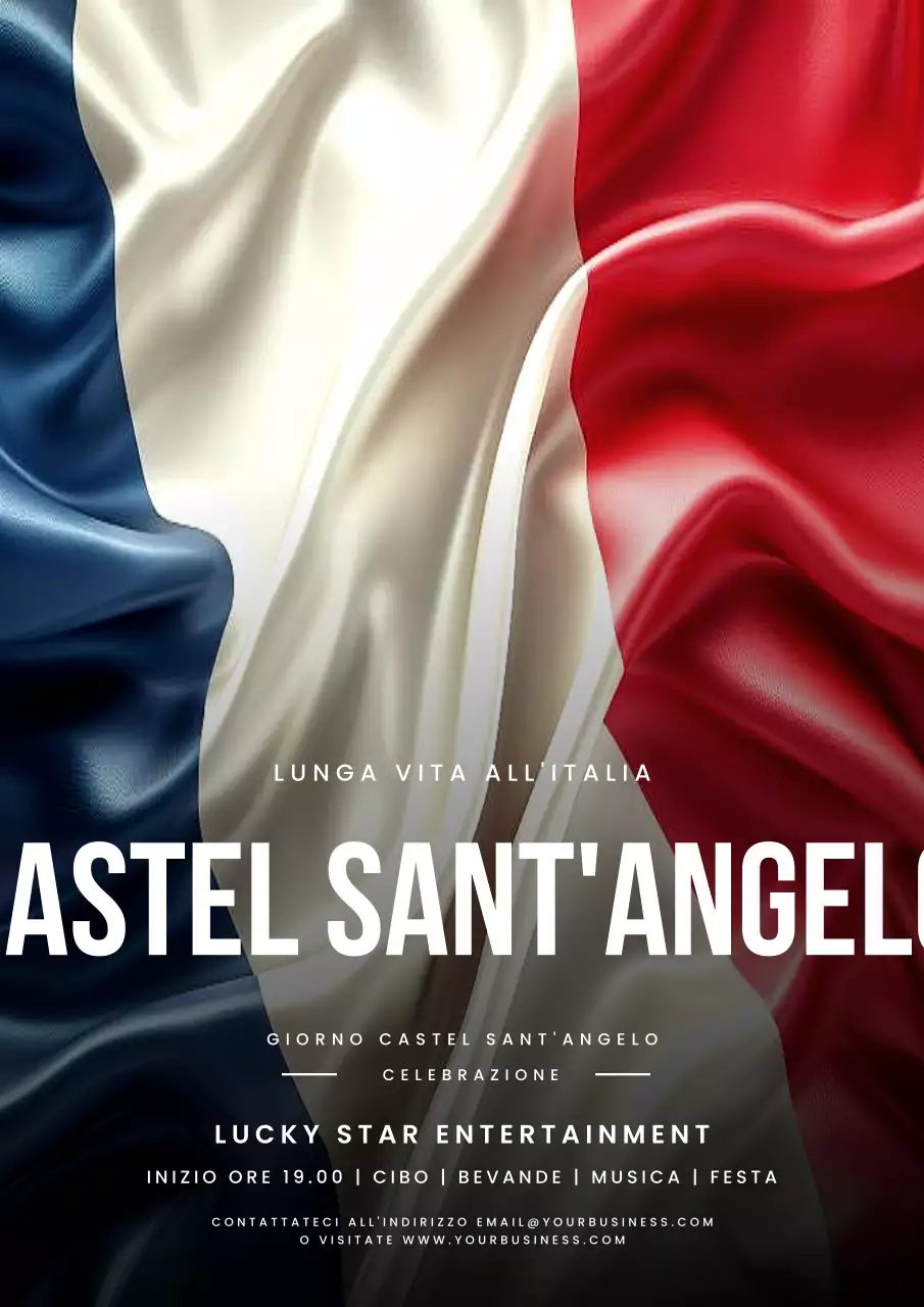 Volantino per la celebrazione della Giornata della Bastiglia rosso e blu pulito