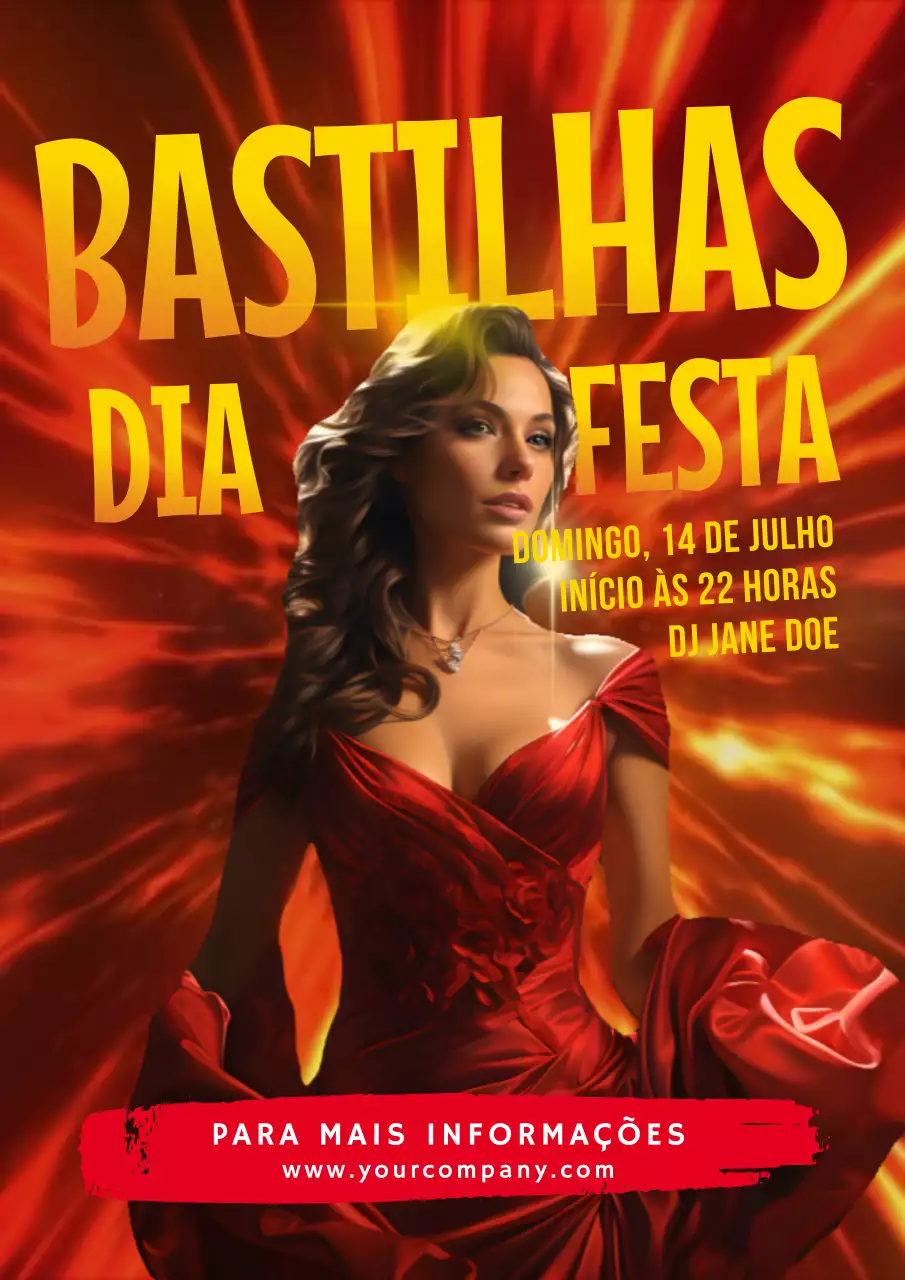 Flyer vermelho elegante da festa de celebração do Dia da Bastilha
