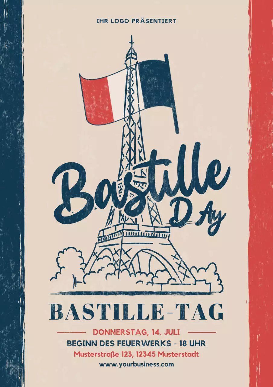 Beige Retro Bastille Day Werbung