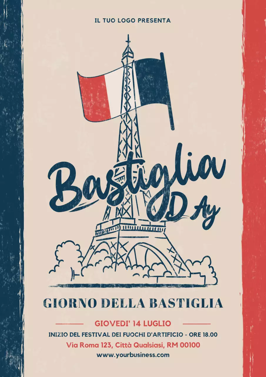 Pubblicità retrò beige per la Festa della Bastiglia