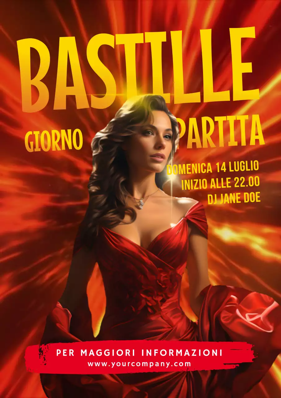 Volantino rosso elegante per la festa della Bastiglia