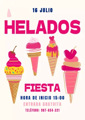 Blanco Rosa Verde Helado Fiesta Invitación Evento