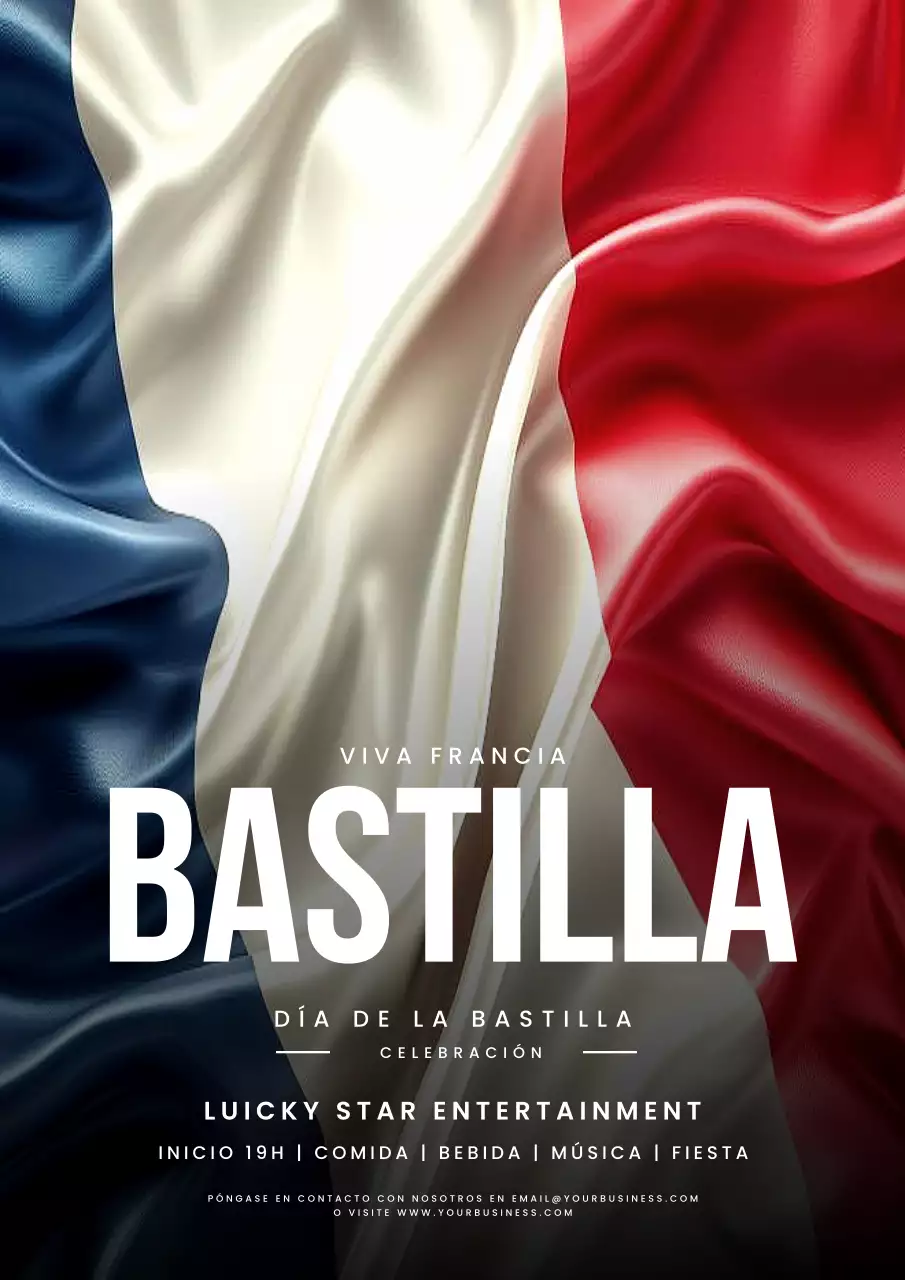 Volante para la celebración del Día de la Bastilla en rojo y azul limpio
