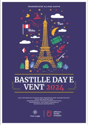 Marineblauer einfacher Veranstaltungsflyer zum Bastille Day