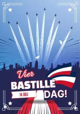 Blauw en rood eenvoudige Happy Bastille Day vieringsfolder