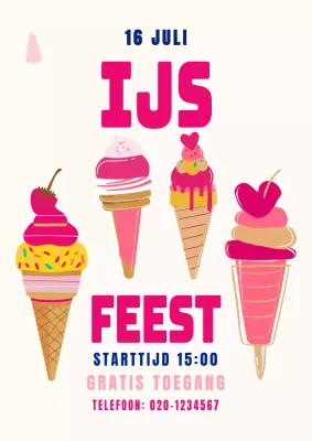 Wit Roze Groen Ijsfeest Uitnodiging Evenement