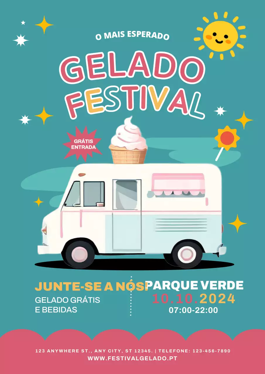 convite moderno rosa e verde para festival de gelados