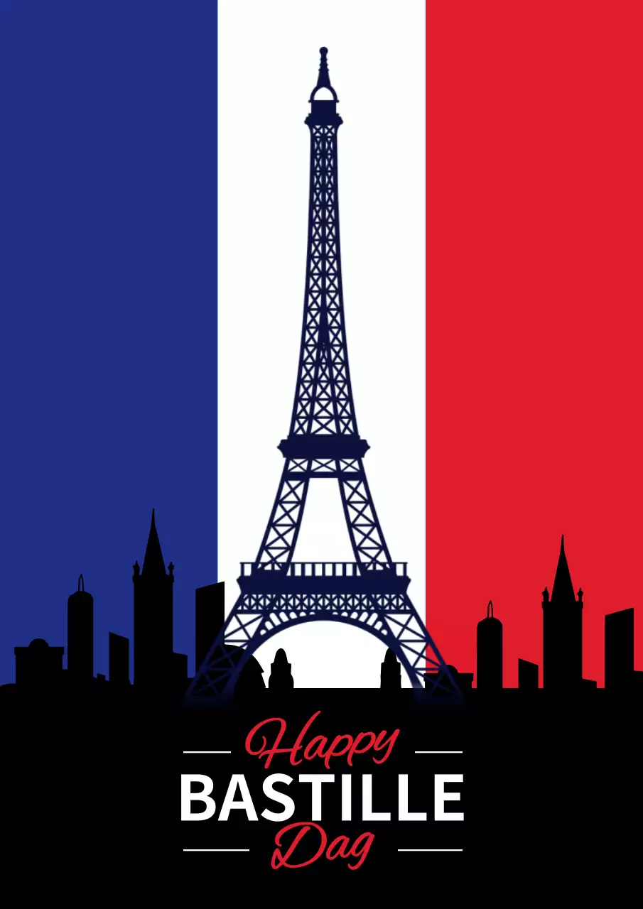 Blauw en rood eenvoudige Happy Bastille Day flyer