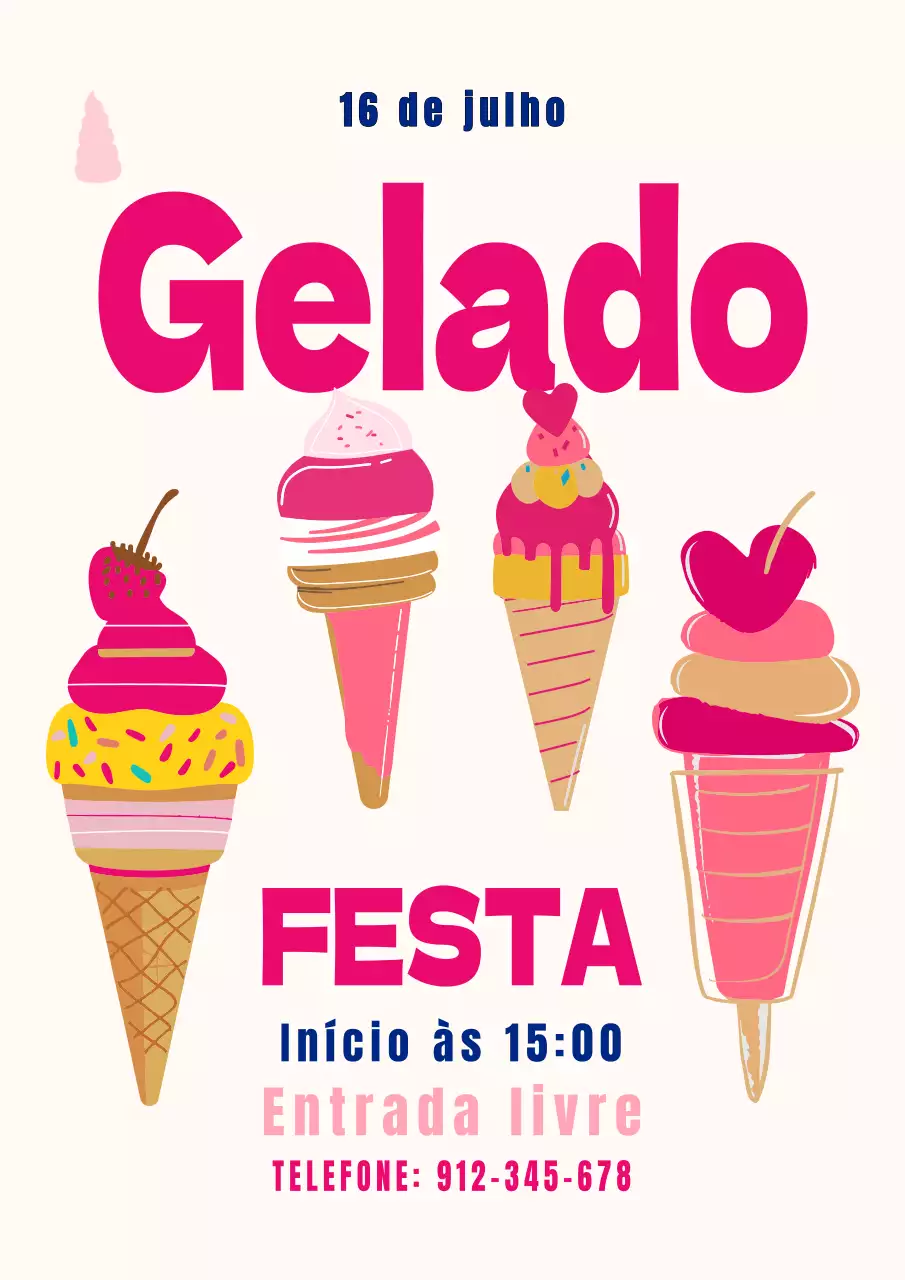 Convite para festa de gelado verde rosa branco Evento
