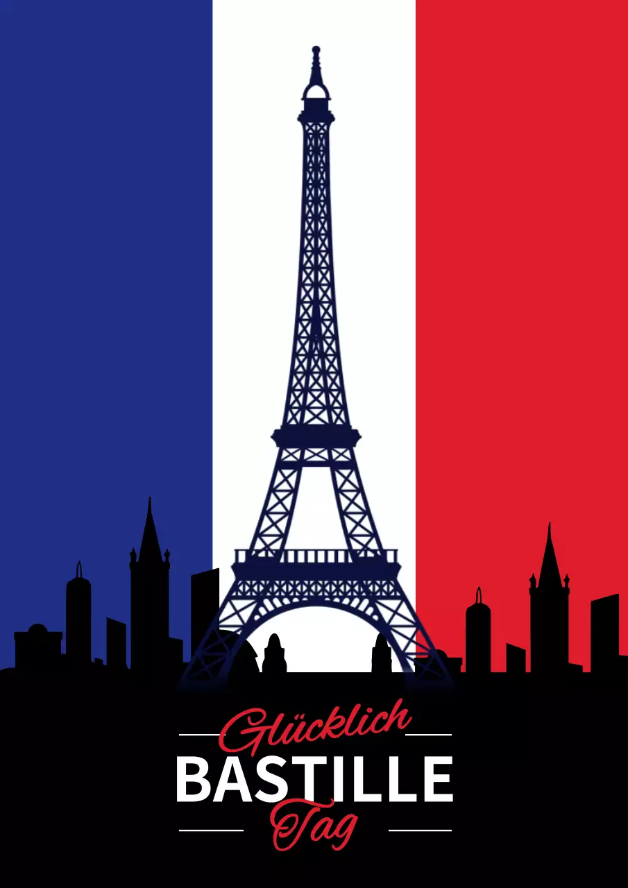 Blauer und roter einfacher Happy Bastille Day Flyer