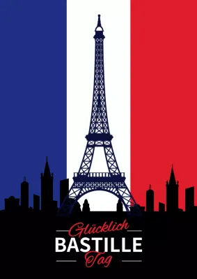 Blauer und roter einfacher Happy Bastille Day Flyer