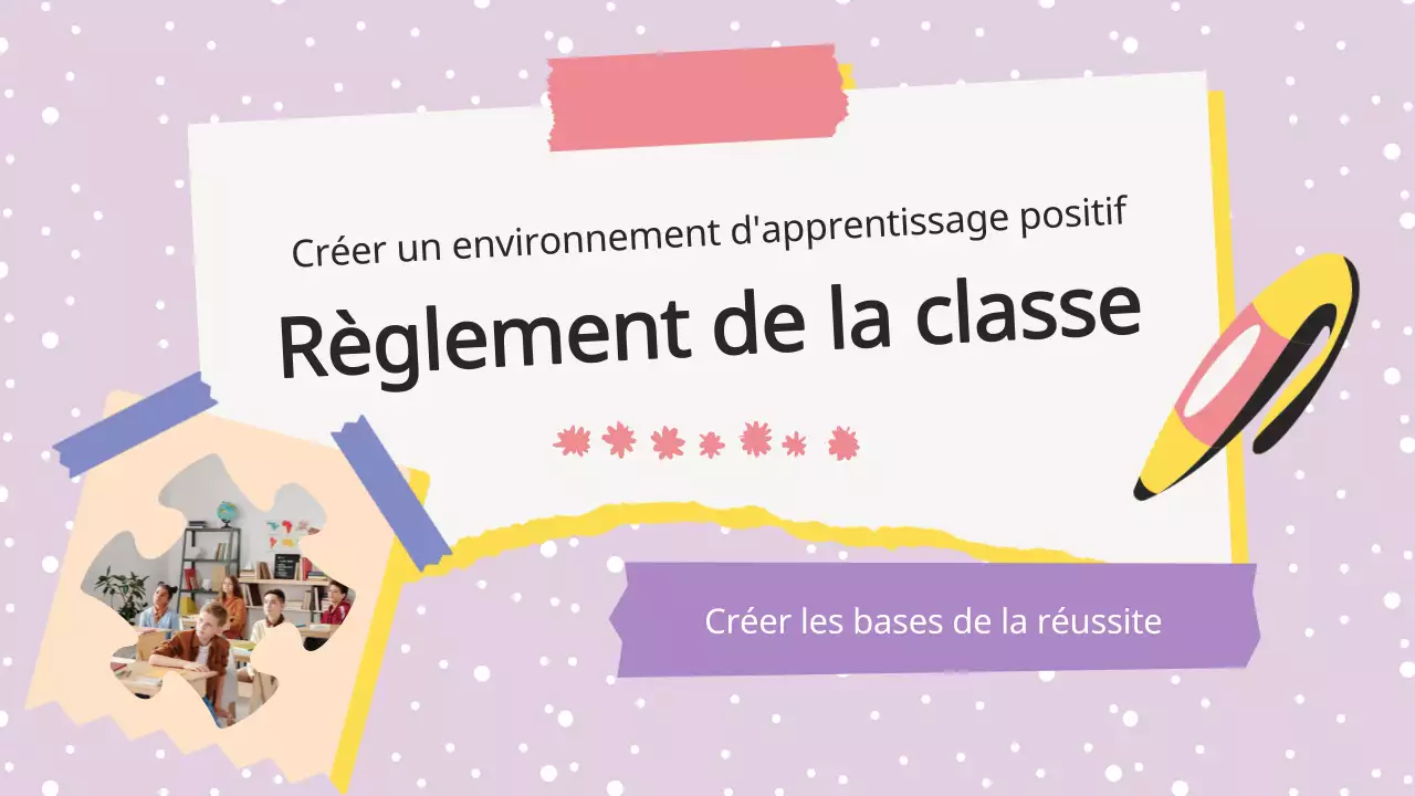 Animation lilas violet Règlement de la classe Matériel de classe