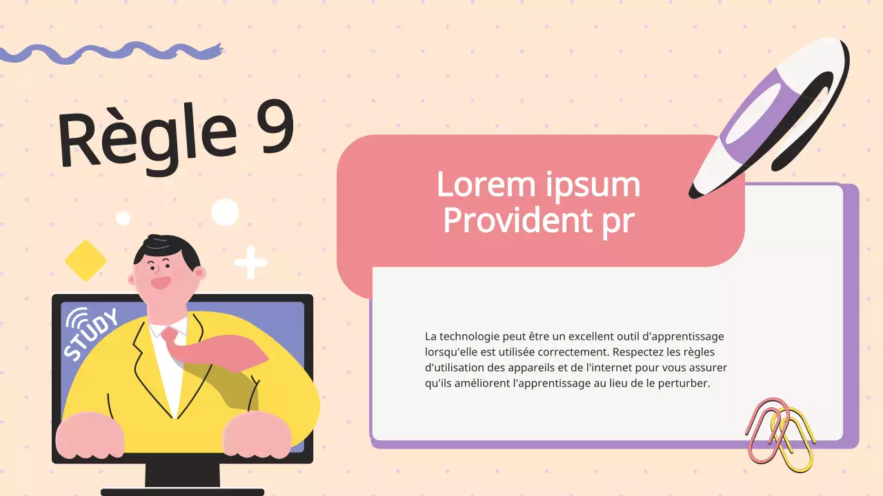 Animation lilas violet Règlement de la classe Matériel de classe