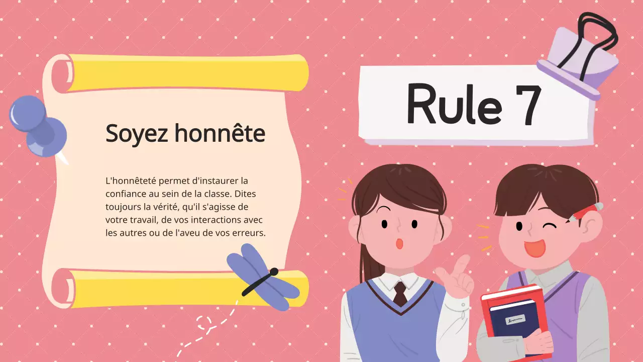 Animation lilas violet Règlement de la classe Matériel de classe