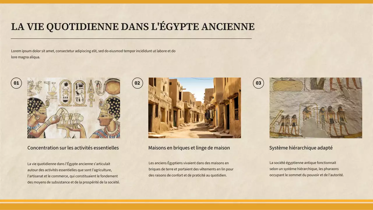 Matériel de classe pour l'histoire de l'Égypte ancienne simple et jaune