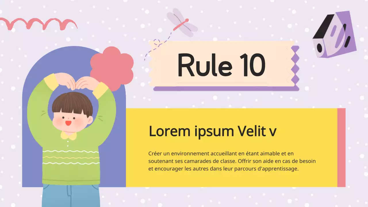 Animation lilas violet Règlement de la classe Matériel de classe