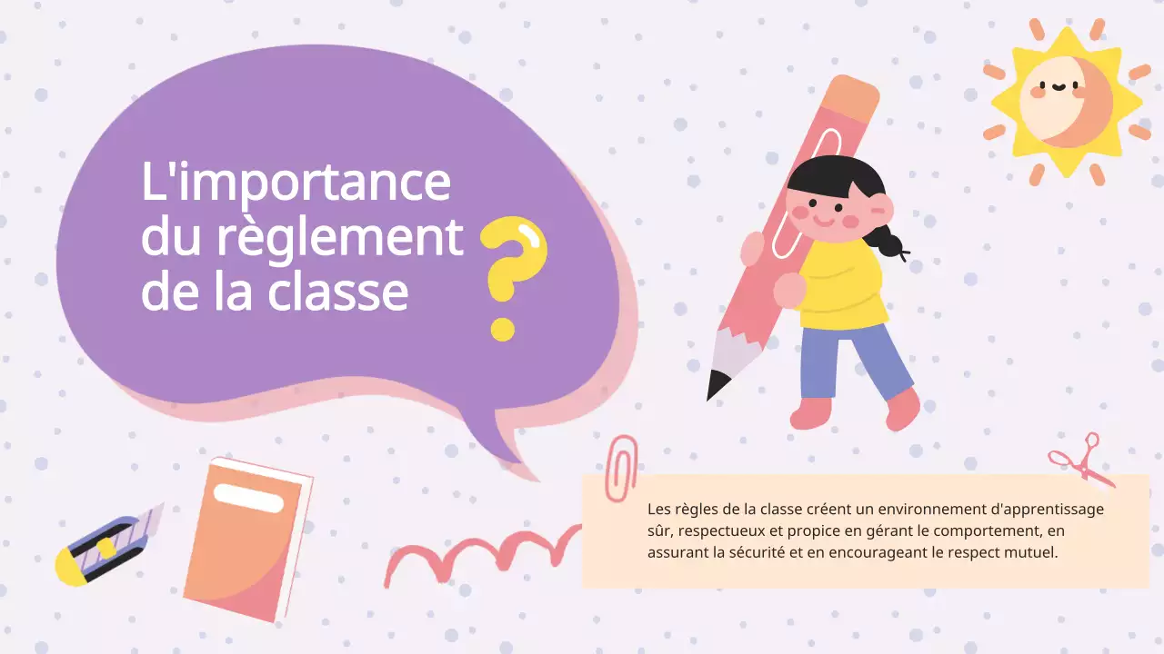 Animation lilas violet Règlement de la classe Matériel de classe