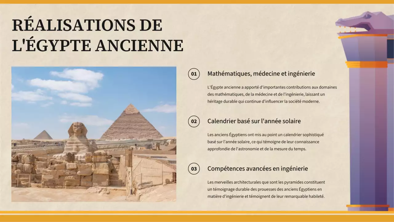 Matériel de classe pour l'histoire de l'Égypte ancienne simple et jaune