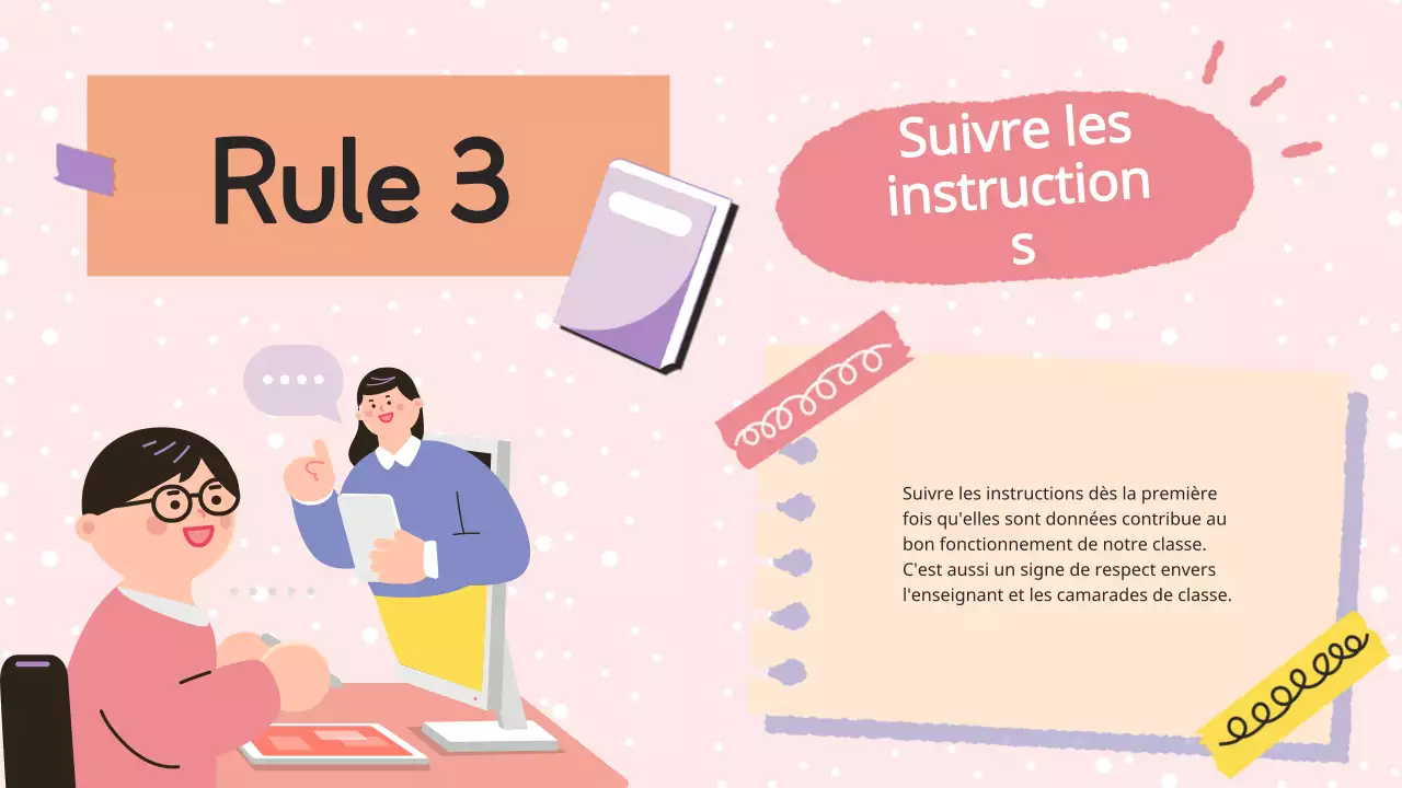 Animation lilas violet Règlement de la classe Matériel de classe