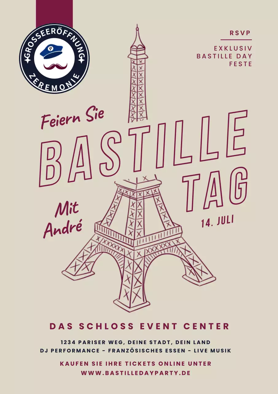 Cream Simple Bastille Day Eröffnungsflyer