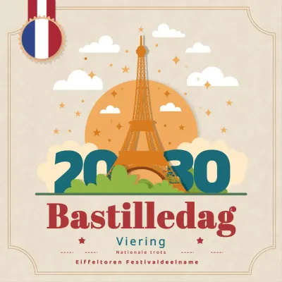 Beige Template post voor instagram Bastille Day.