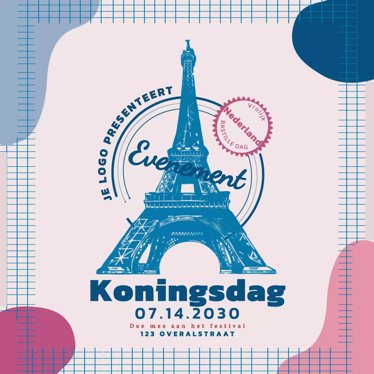 Vintage sjabloon post instagram Bastille dag festival