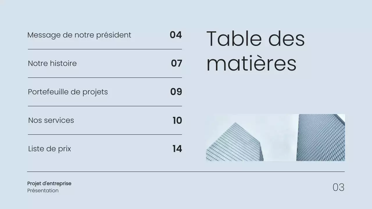 Proposition de projet d'entreprise simple et minimale