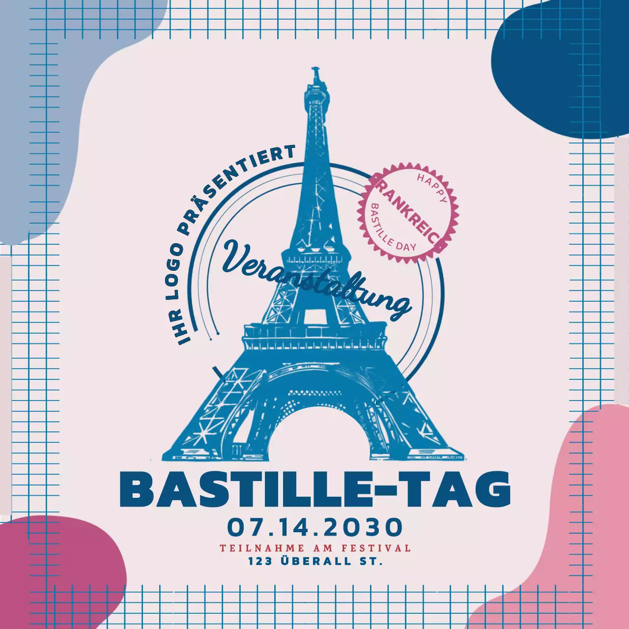 Vintage-Vorlage post instagram Bastille day festival