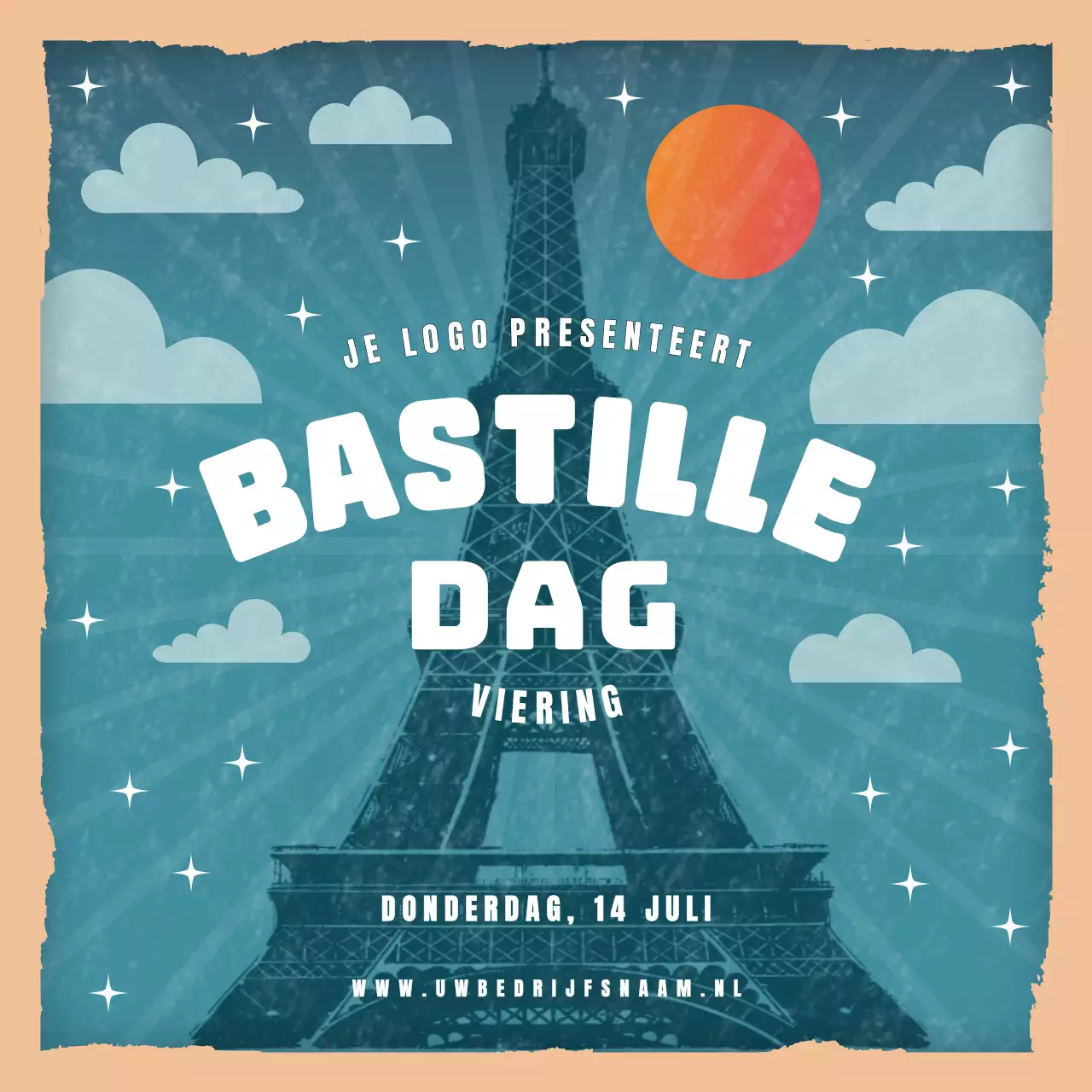 Blauwe illustratie sjabloon post Bastille dag