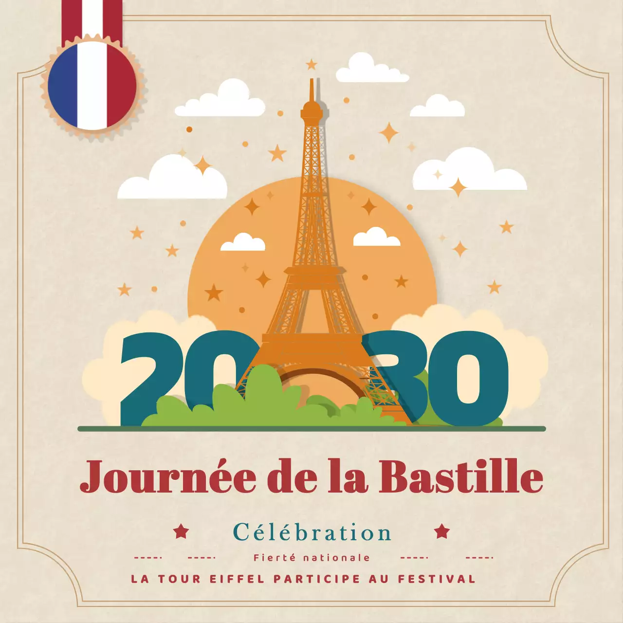Beige Template post for instagram Bastille Day.