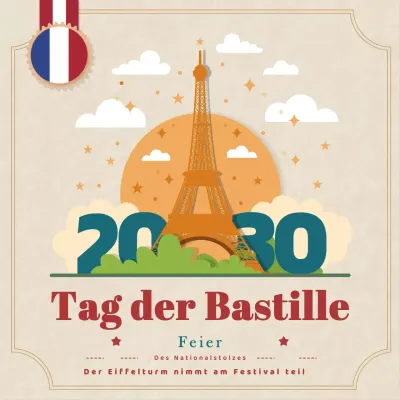 Beige Vorlage Beitrag für Instagram Bastille Day.