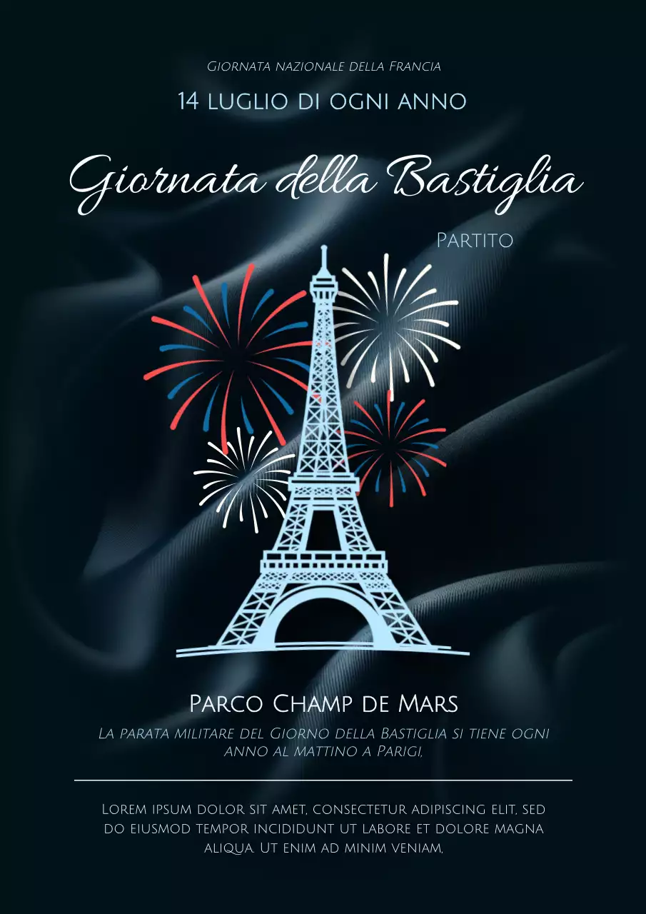 Blu Bianco Rosso Semplici fuochi d'artificio per la Festa della Bastiglia