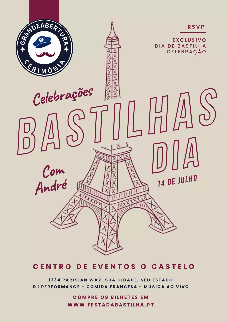 Folheto de inauguração simples do Dia da Bastilha