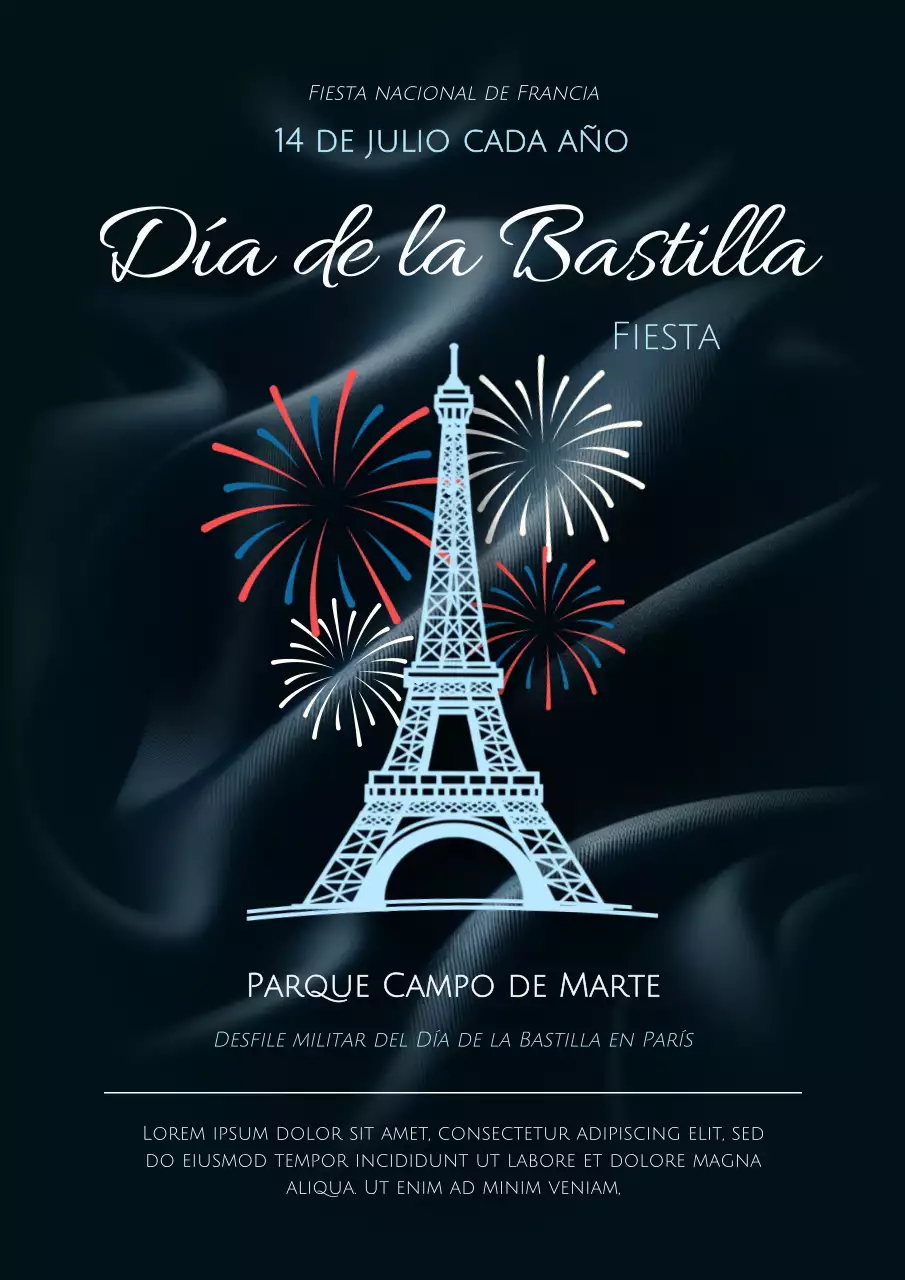 Azul Blanco Rojo Simple fuegos artificiales del Día de la Bastilla