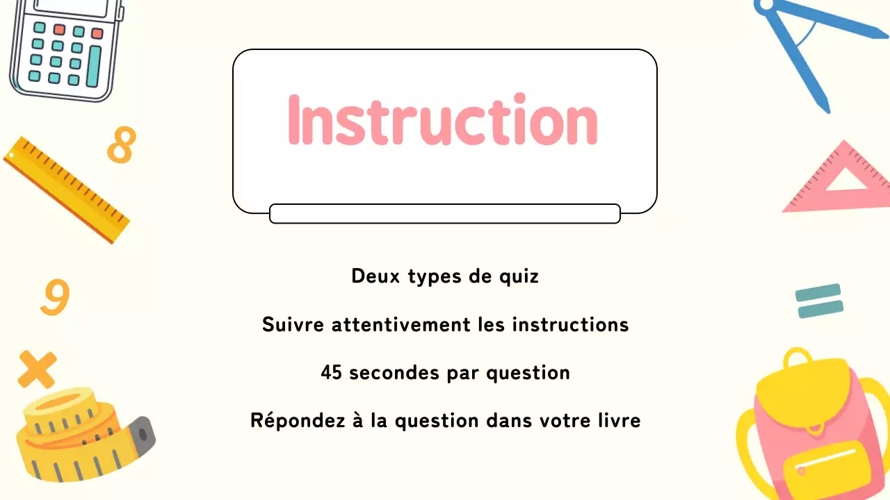 Matériel d'étude du Quiz mathématique de la Plaine Jaune