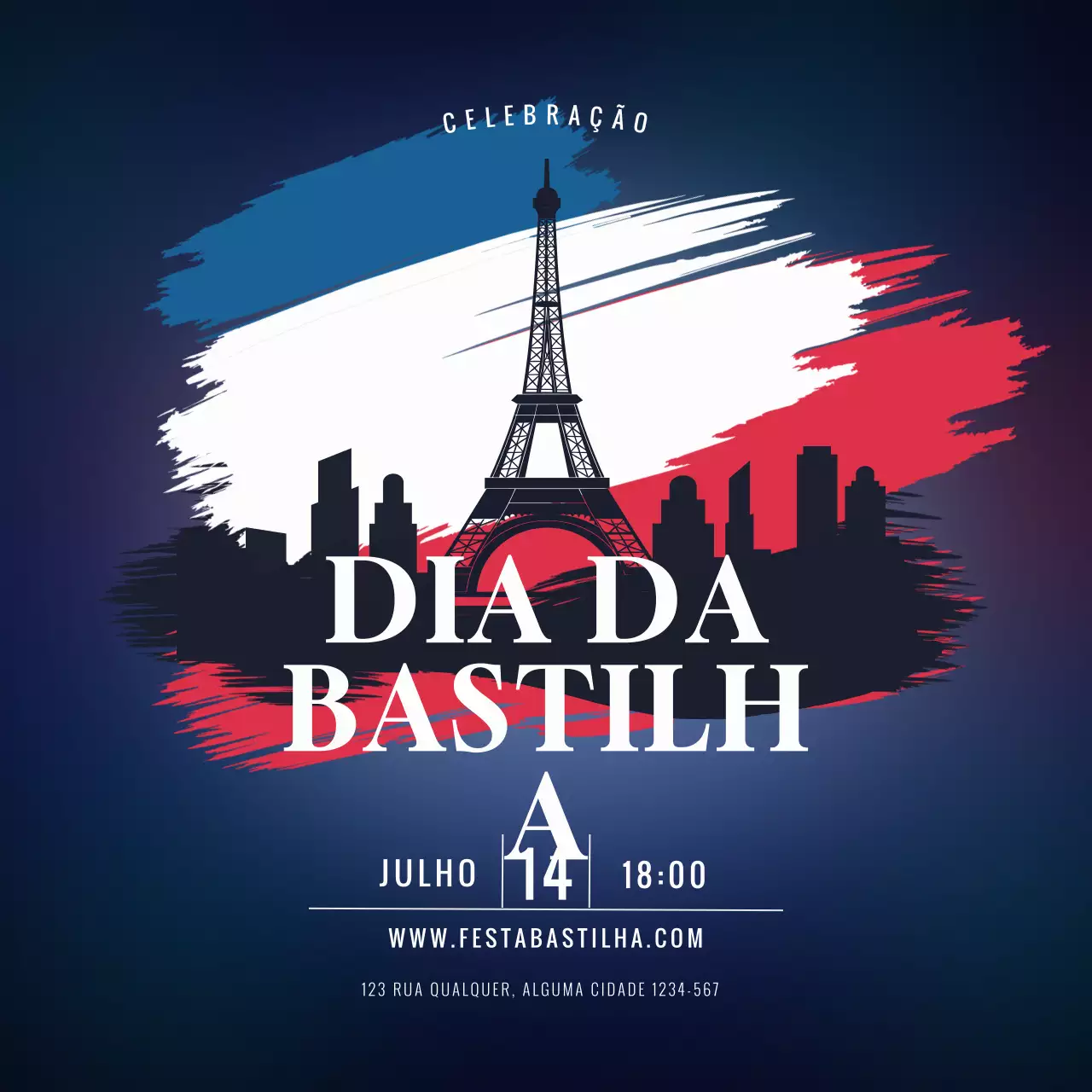Celebração moderna do Dia da Bastilha em vermelho e azul