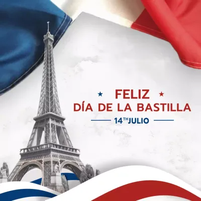 Celebración moderna del Día de la Bastilla en rojo y azul