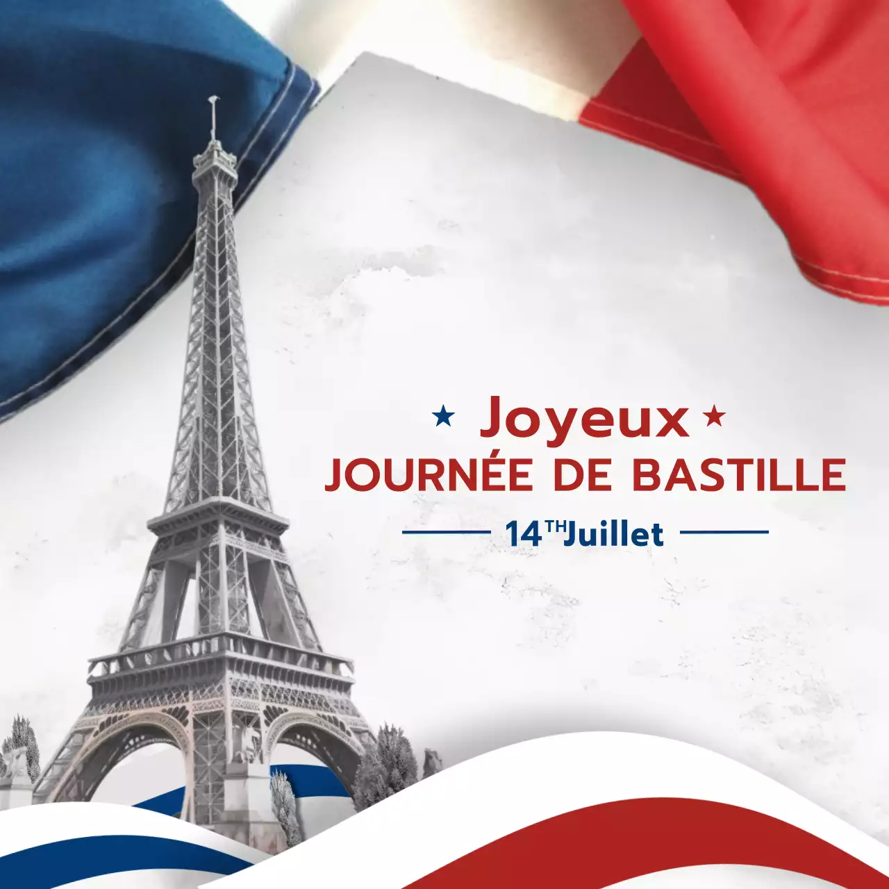 Célébration moderne du jour de la Bastille en rouge et bleu