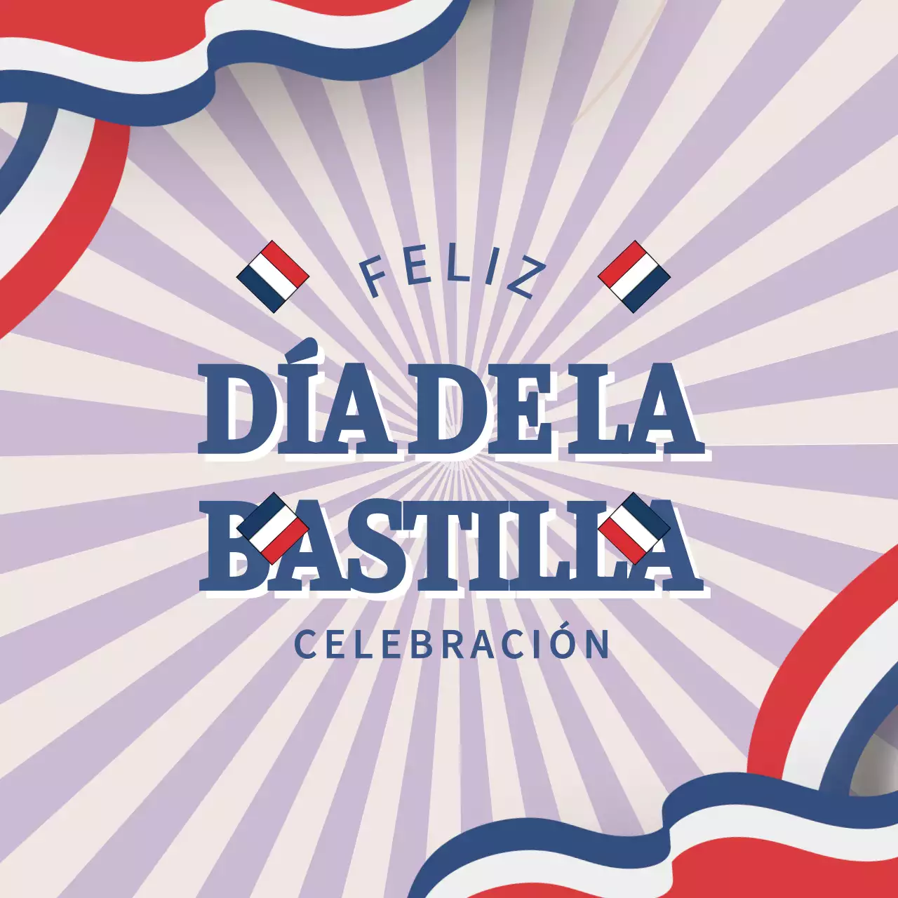 Celebración retro del Día de la Bastilla en rojo, azul y morado