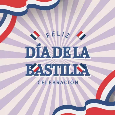 Celebración retro del Día de la Bastilla en rojo, azul y morado