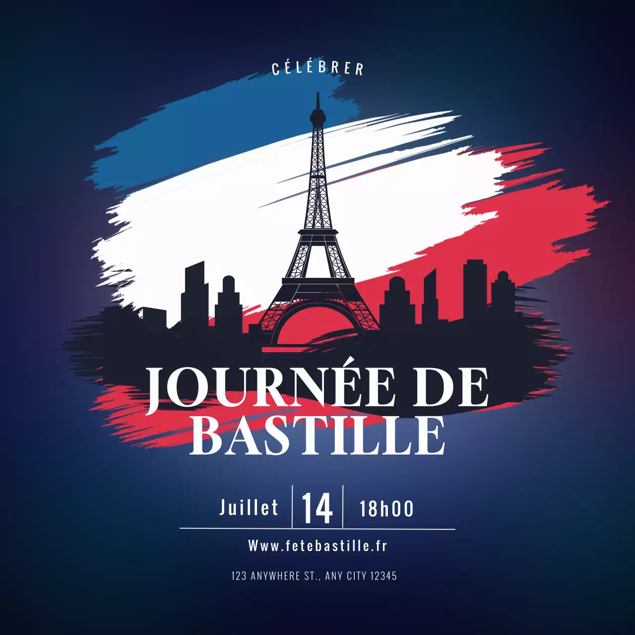 Célébration moderne du jour de la Bastille en rouge et bleu